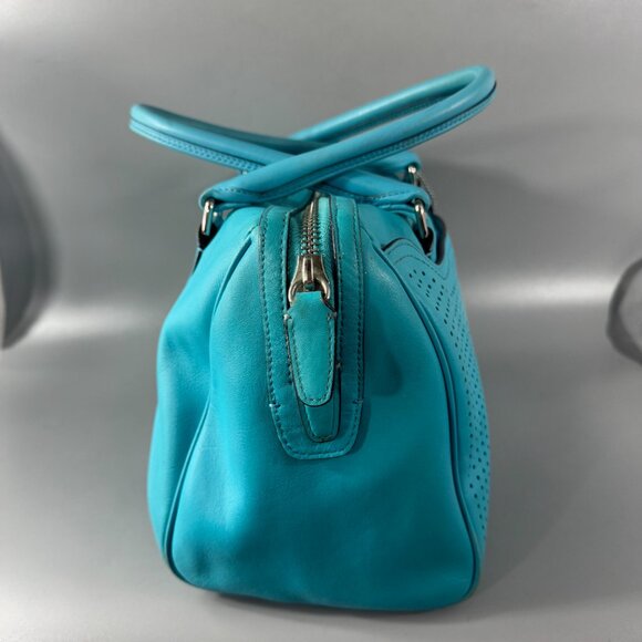 COACH # 23577 LEGACY PERFORATED Leather HALEY Satchel Bag ROBIN/CHALK - Picture 6 of 13